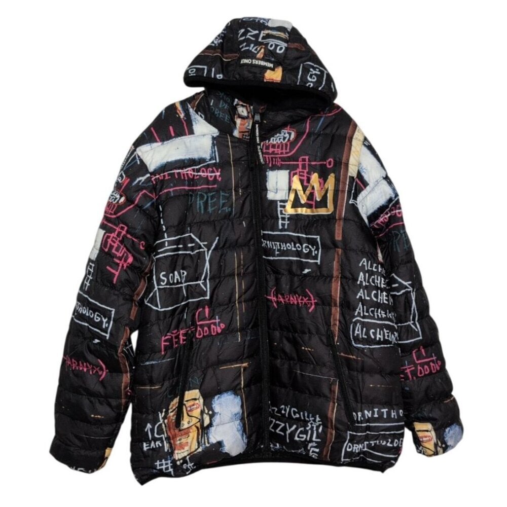 Jean Michel Basquiat Members Only Puffer Jacket Mens Size XL Alchemy Hooded Coat